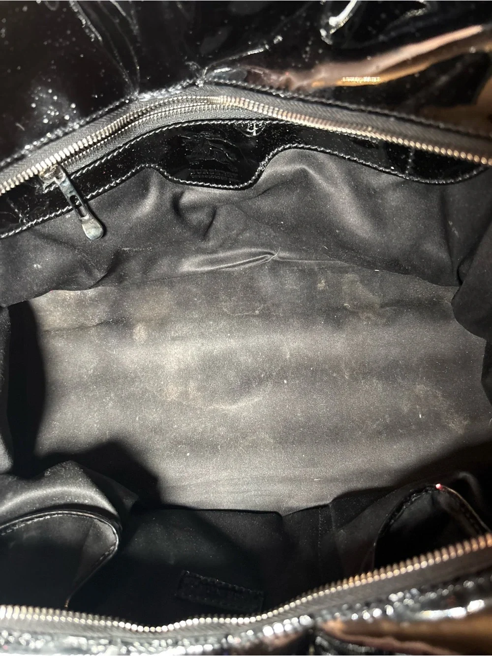 Burberry Black Patent Leather Quilted Satchel Lock Shoulder Bag